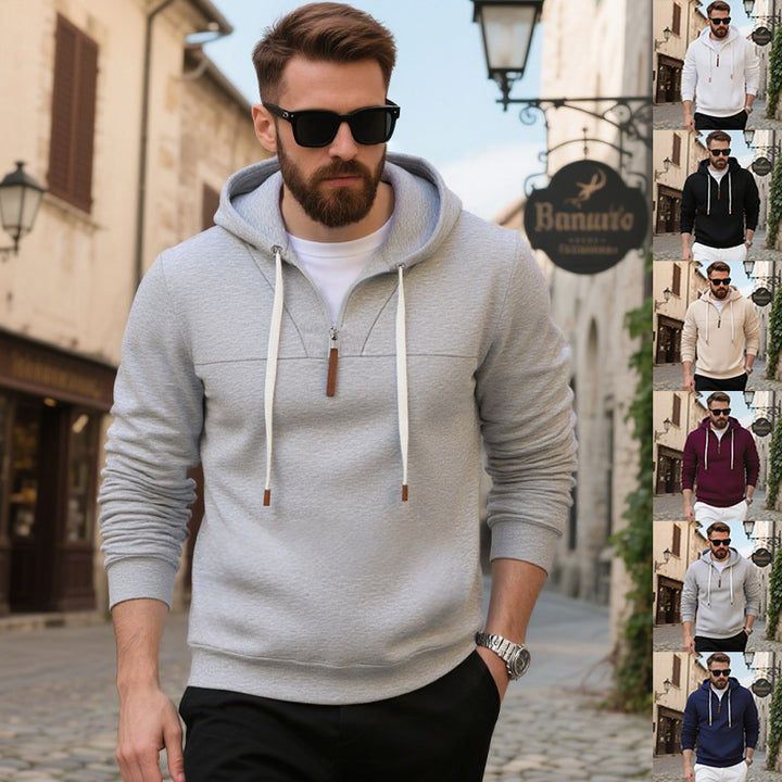 Herrer nan blødt fleece-hoodie med halvlang lynlås og justerbar hætte Skovae