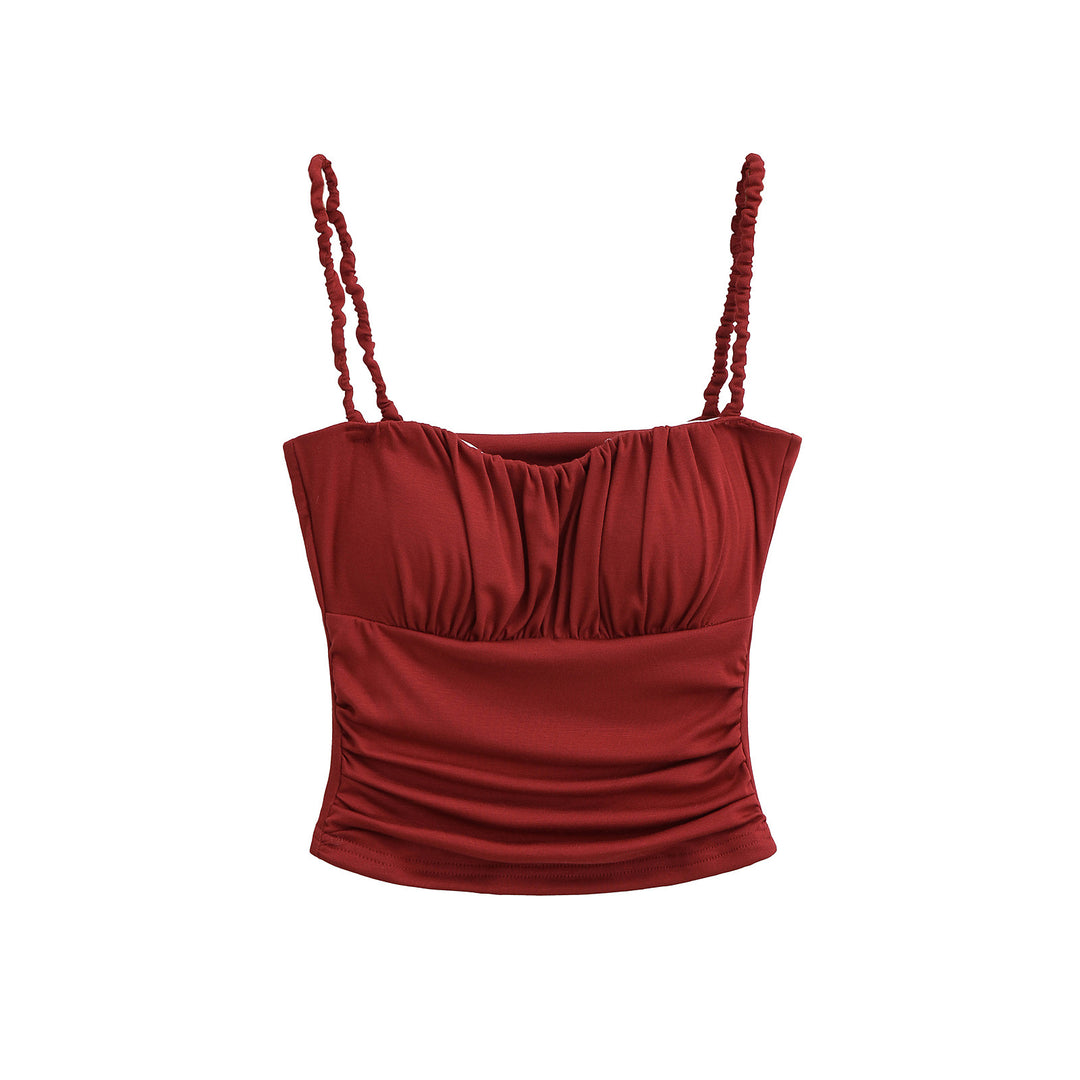 Dame Sporty Crop-Top med rynket detalje og justerbare spaghetti stropper Stilla