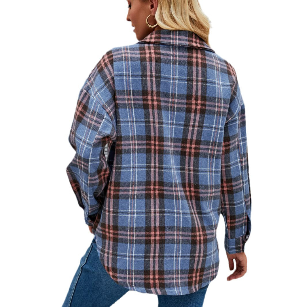 Dame flannel skjortejakke i afslappet ternet design med brystlommer Stilla