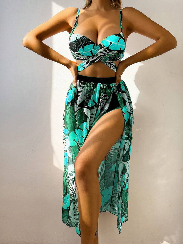 Dame bikini sæt med ekstravagant cut-out og blomster nederdel Skovae