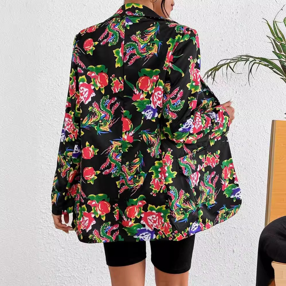 Stilla | Blazer Slim Fit Skræddersyet Snit Blomster Mønster Blød Glansfuld Stof