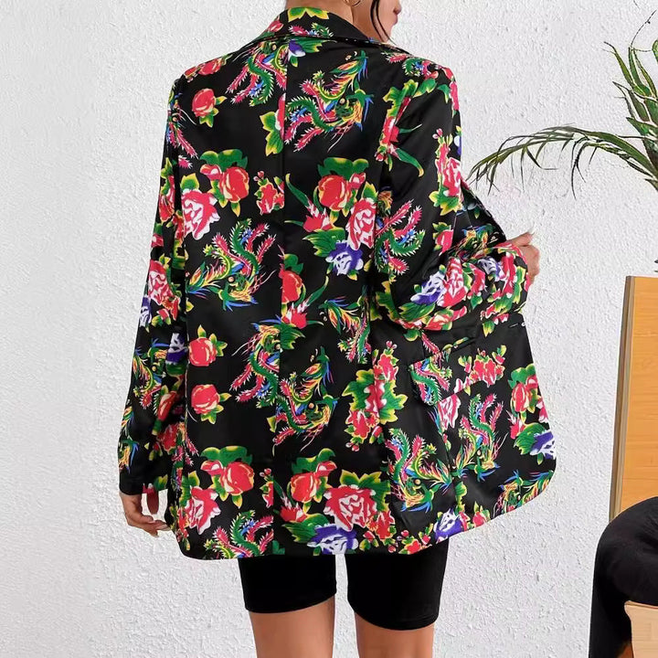 Stilla | Blazer Slim Fit Skræddersyet Snit Blomster Mønster Blød Glansfuld Stof