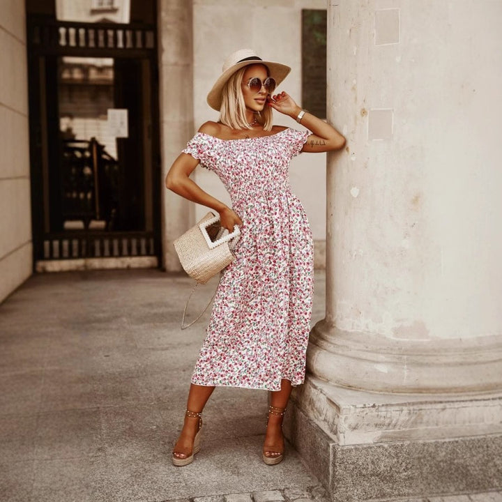 Dame Off-Shoulder Blomsterprint Maxikjole Stilla