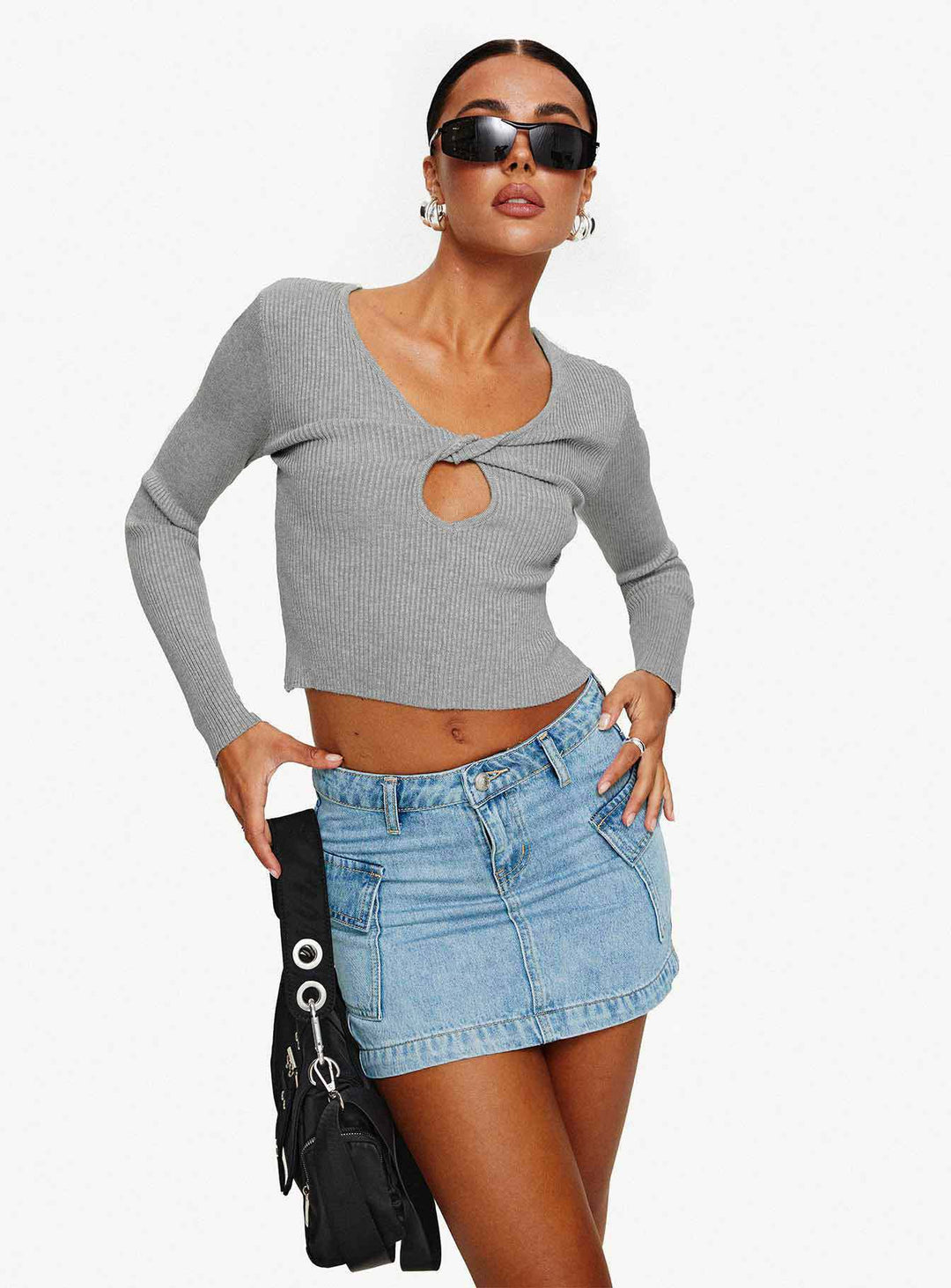 Dame Crop-Top med ruffle detaljer og smal bindebånd Stilla