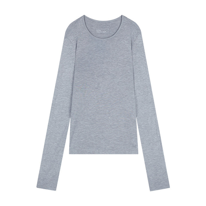 Dame langærmet Basic-T-shirt lavet af kvalitetsbomuld med rund halsudskæring Stilla