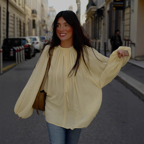 Dame let chiffon top med legende ruffle design Stilla