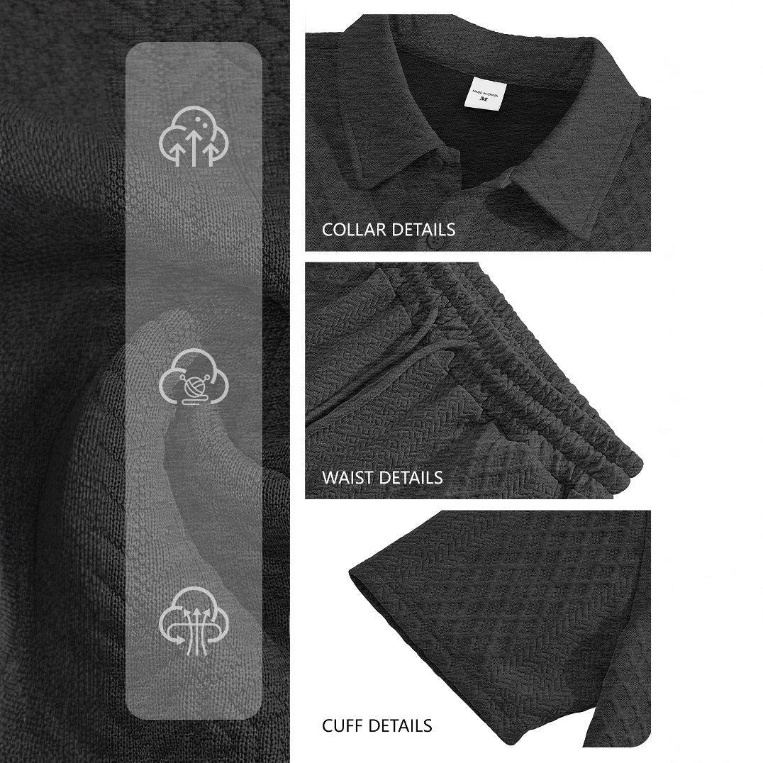 Herrer nan struktureret polo-shirt- og bermuda-shorts-sæt fra quiltet bomuldsblanding Skovae