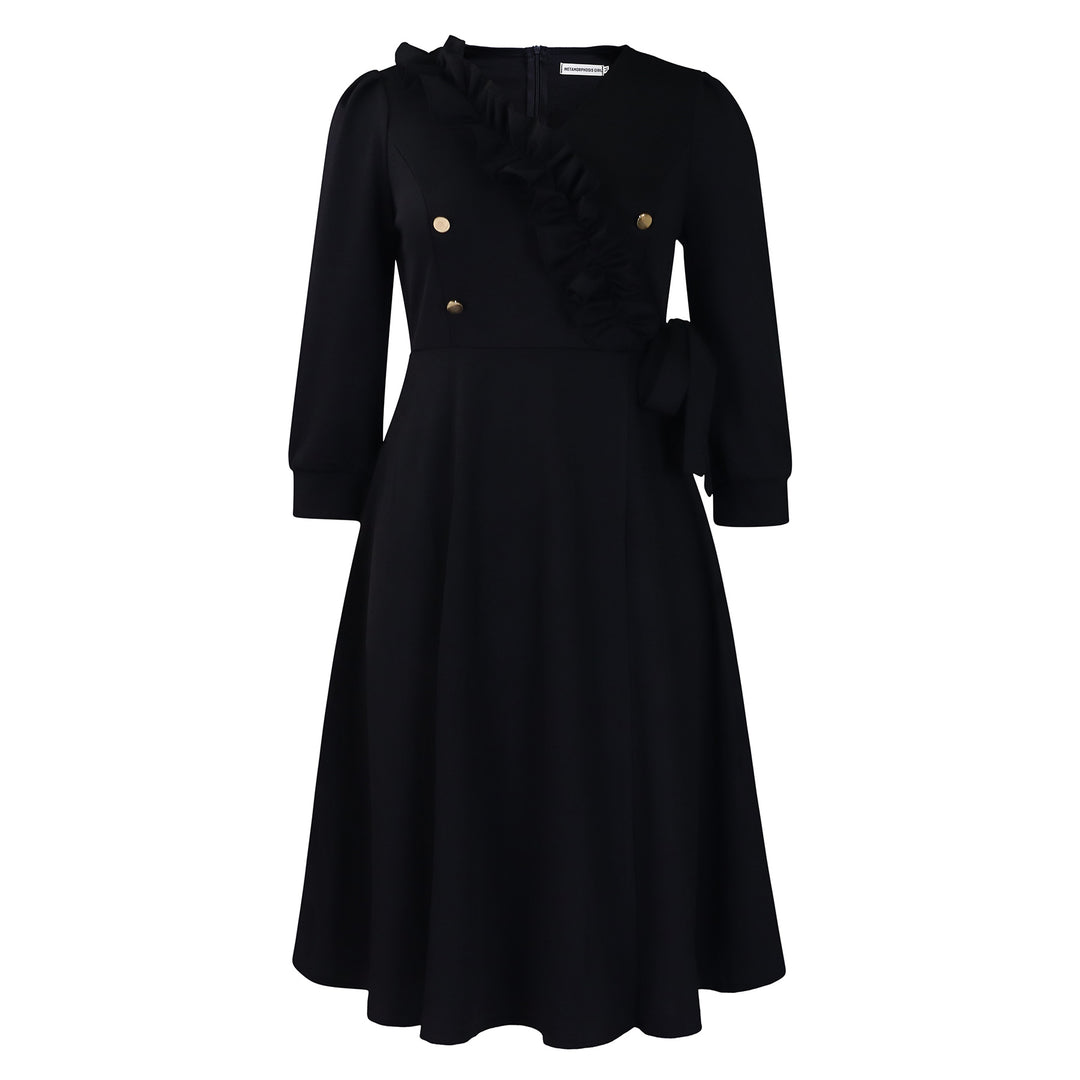 Dame wrap kjole med dekorativ flæsekant og elegante knapper Stilla