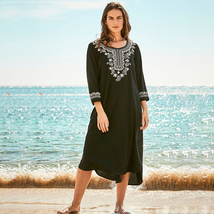 Dame Strandkåbe med elegant broderet bånd Stilla