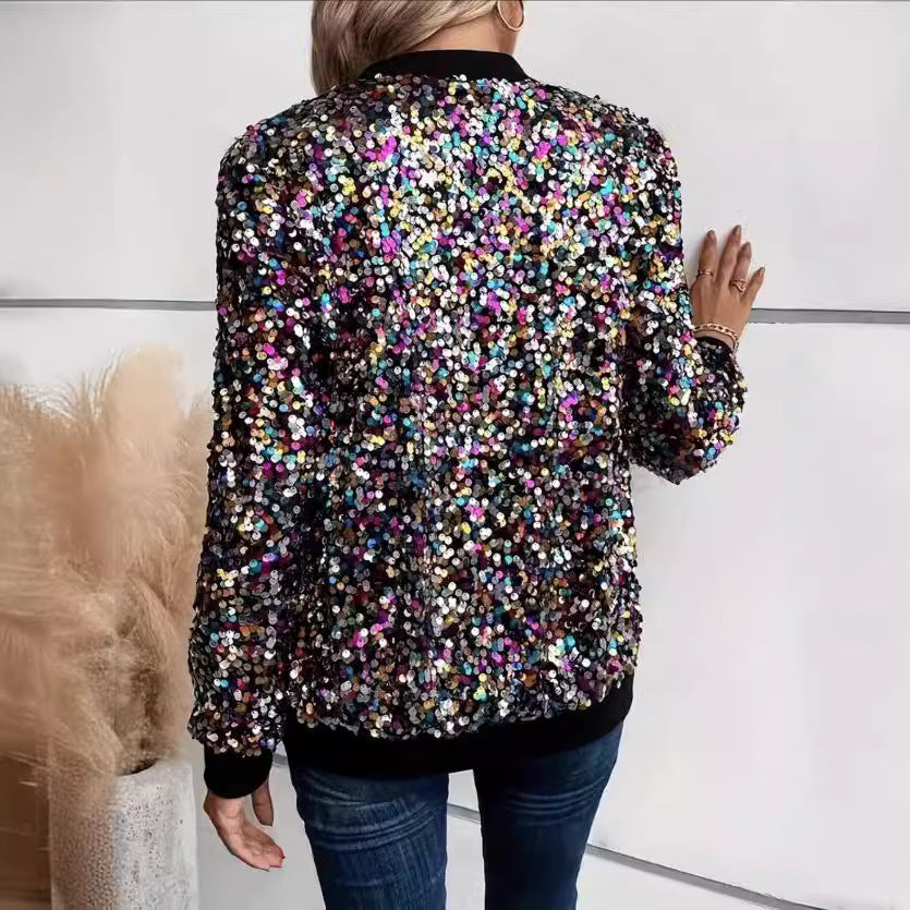 Dame funktionel jakke med glitrende pailletdesign og komfortable manchetter Skovae