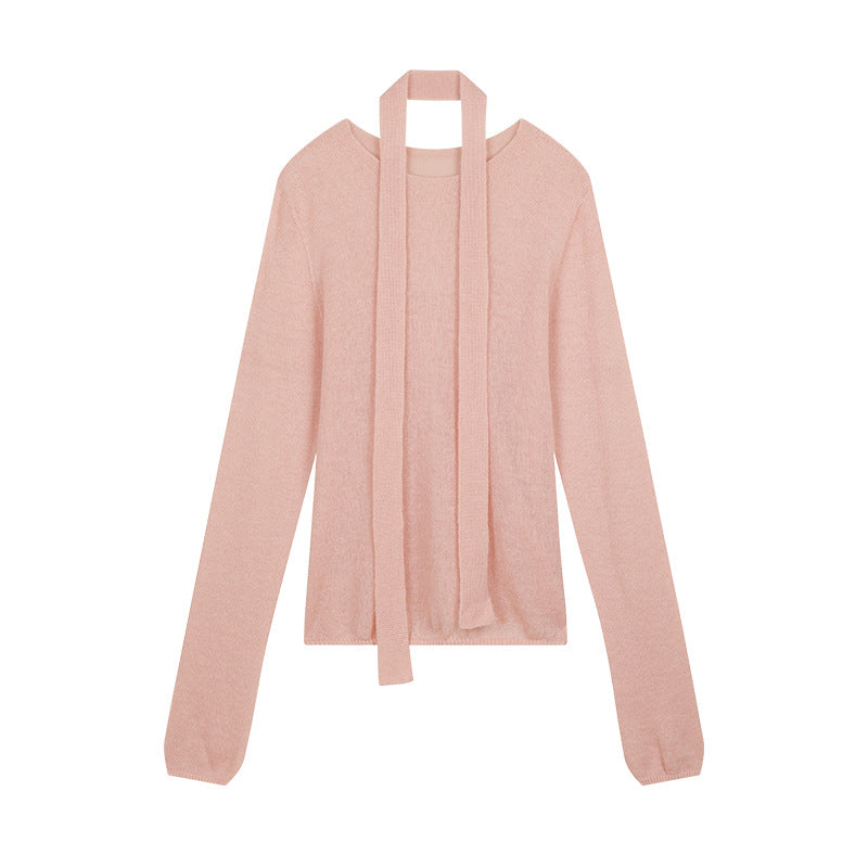 Dame elegant strikpullover med moderne slidsekrave og fin struktur Stilla