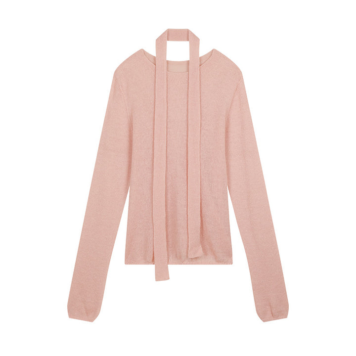 Dame elegant strikpullover med moderne slidsekrave og fin struktur Stilla