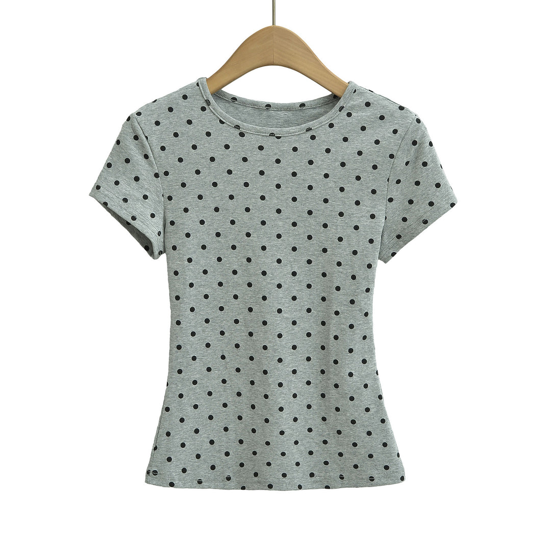 Dame T-shirt med polka-prikker og elastisk komfort Stilla