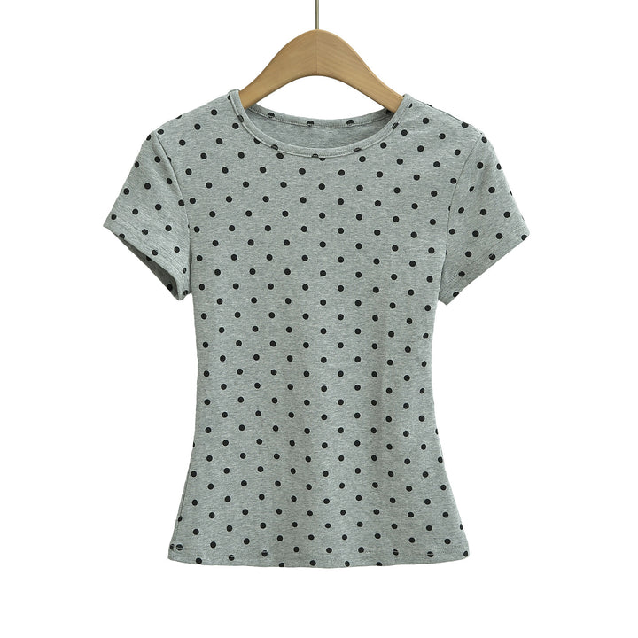 Dame T-shirt med polka-prikker og elastisk komfort Stilla