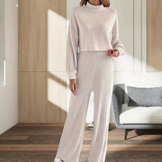 Dame Loungewear-sæt med hyggeligt cropped-design og bredt ben Stilla