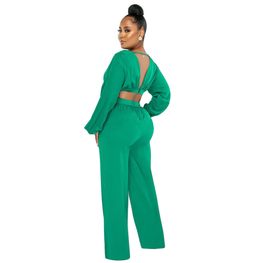 Damer Elegant Cropped Top med vidde bukser Stilla