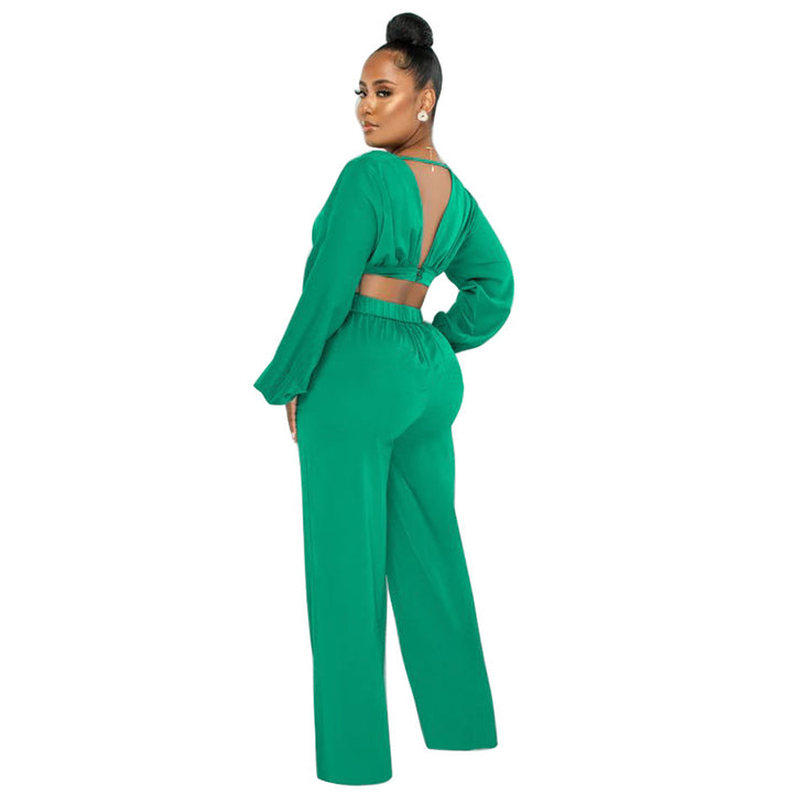 Damer Elegant Cropped Top med vidde bukser Stilla
