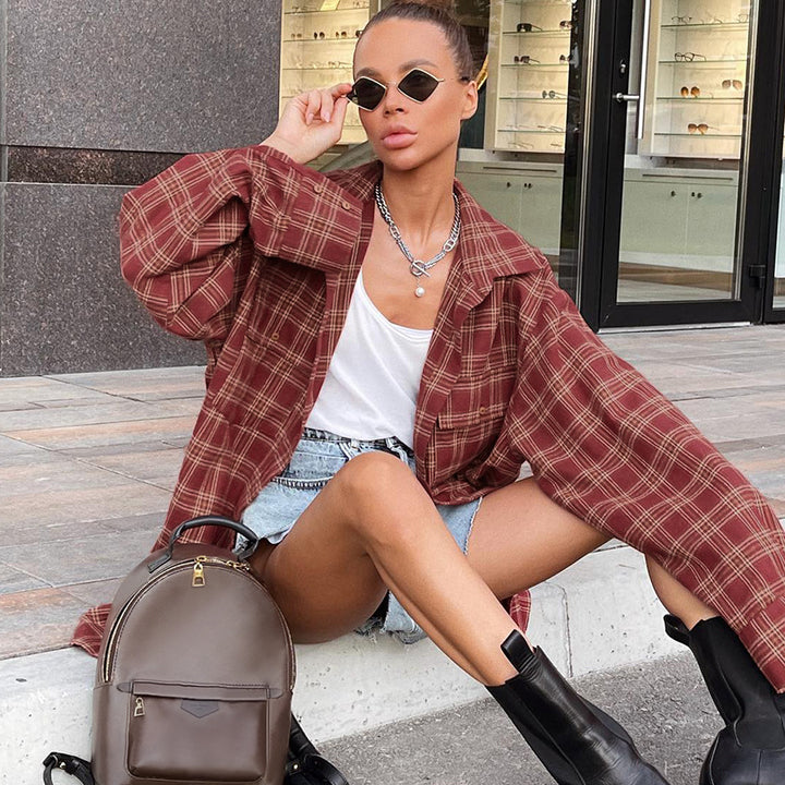 Dame Oversized Checkbluse i afslappet snit med kvalitetsmaterialer Stilla