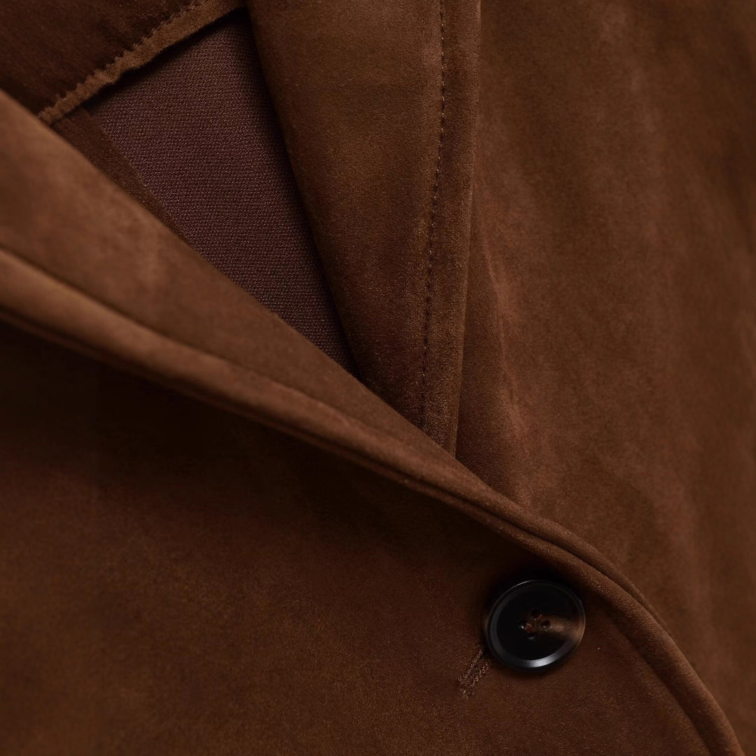 Dame Mode Suede Blazer Jakke med Praktiske Lommer