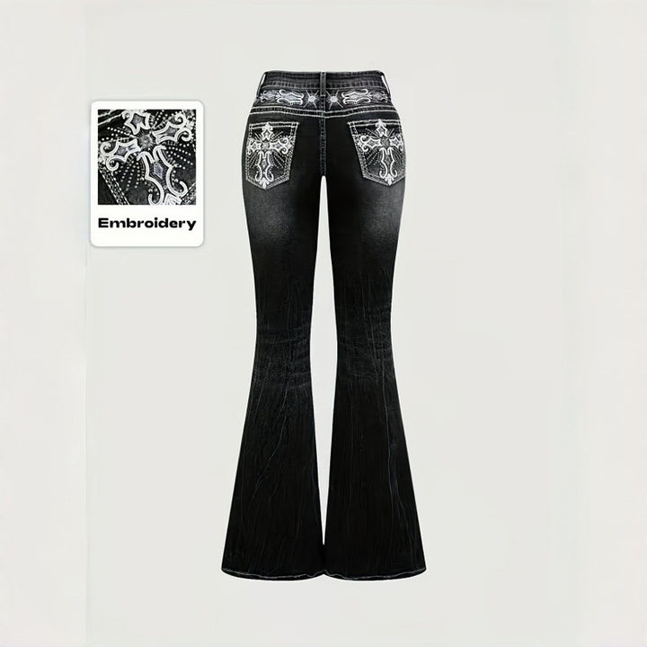 Dame Bootcut Jeans med kunstnerisk broderi Skovae