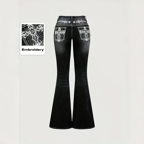 Dame Bootcut Jeans med kunstnerisk broderi Skovae