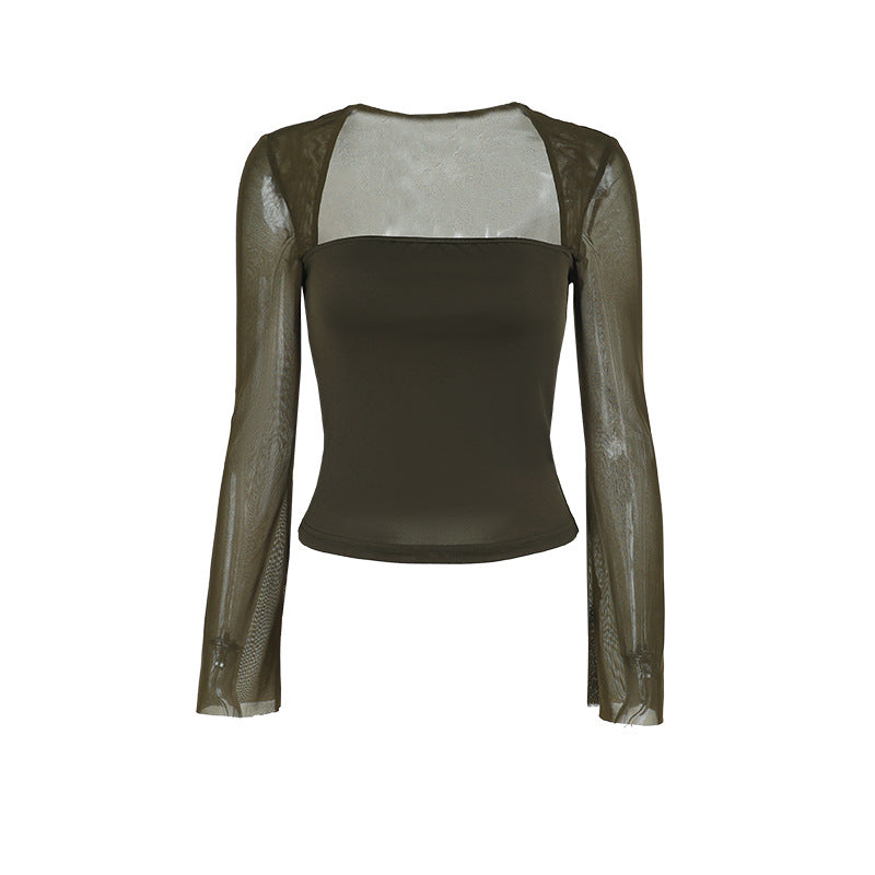Dame Off-Shoulder Gennemsigtig Ærme Top Stilla