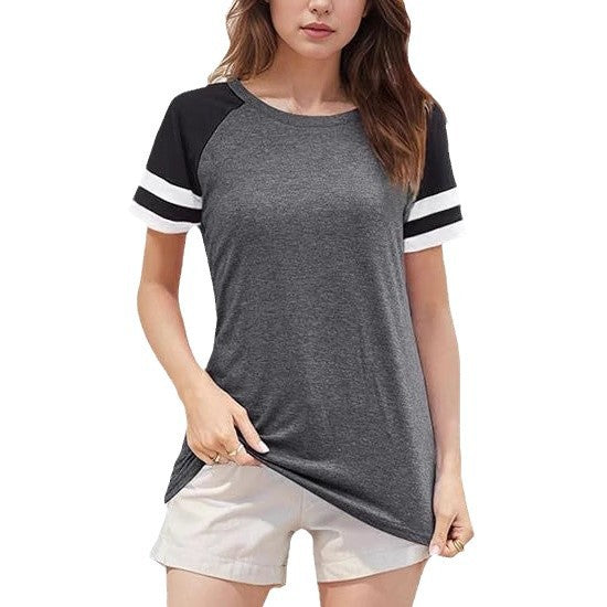 Dame sporty T-shirt med raglanærmer og moderne striber Stilla