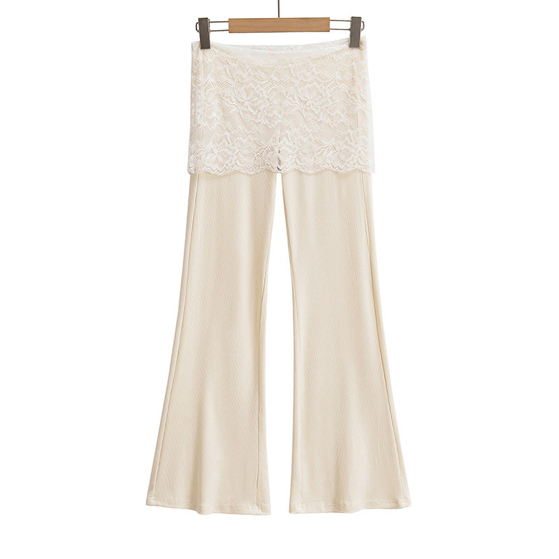 Dame elegante Flared-bukser med blonde og elastisk linning Stilla