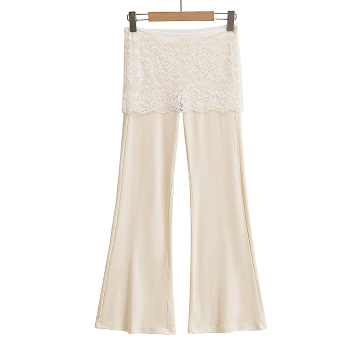 Dame elegante Flared-bukser med blonde og elastisk linning Stilla