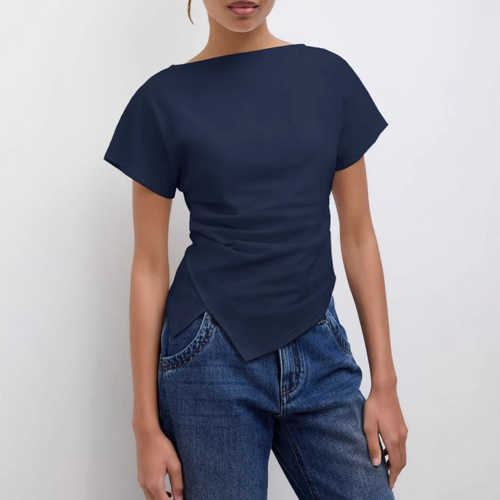 Damer Cropped T-Shirt med asymmetrisk snit og dekorativ draperingseffekt Skovae