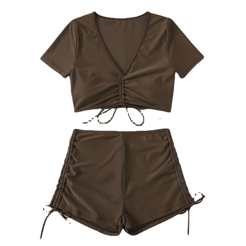 Dame cropped top med høj talje og rynkedetaljer Skovae
