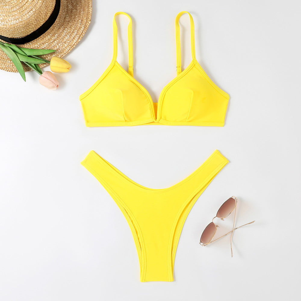 Dame Triangel-Bikini med sexet dyb udskæring og høj benudskæring Skovae