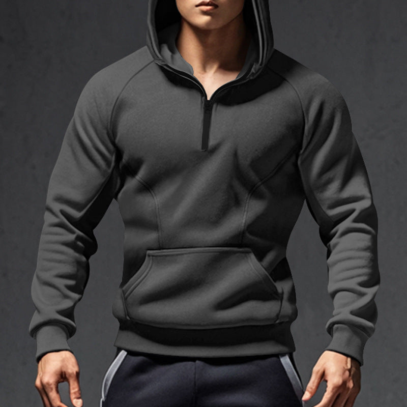 Herre hoodie med halvmiddel lynlås og praktisk kengurutaske Stilla