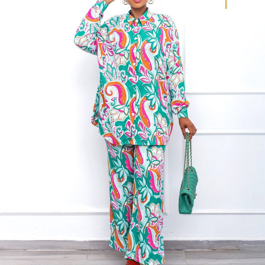 Dame Pyjama Sæt med blomstermotiv og langærmet bluse Stilla