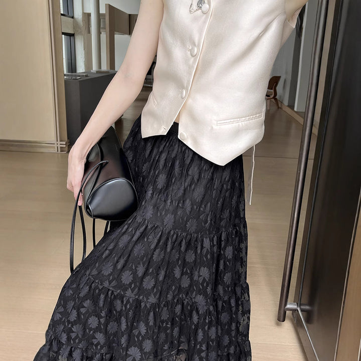 Dame Elegant nederdel med transparent spids og elastisk talje Stilla