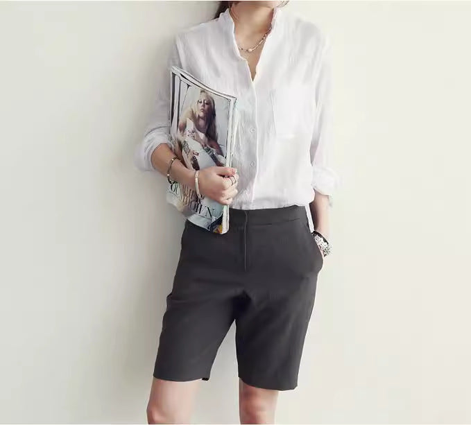 Dame fritid let button-up-shirt og skræddersyede shorts sæt Stilla