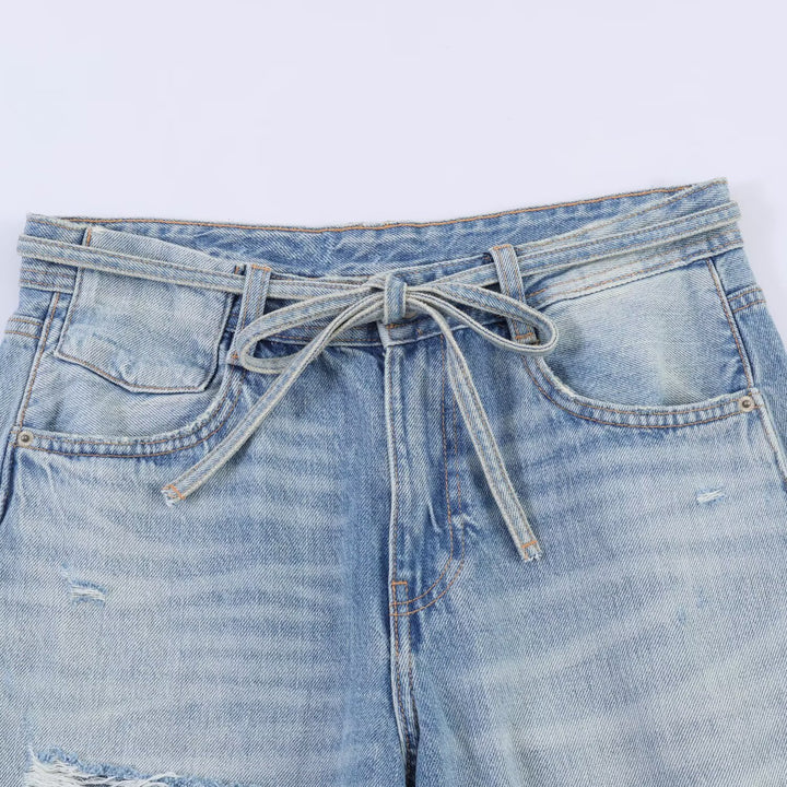 Dame bred jeans i destroyed-look med justerbar talje Skovae