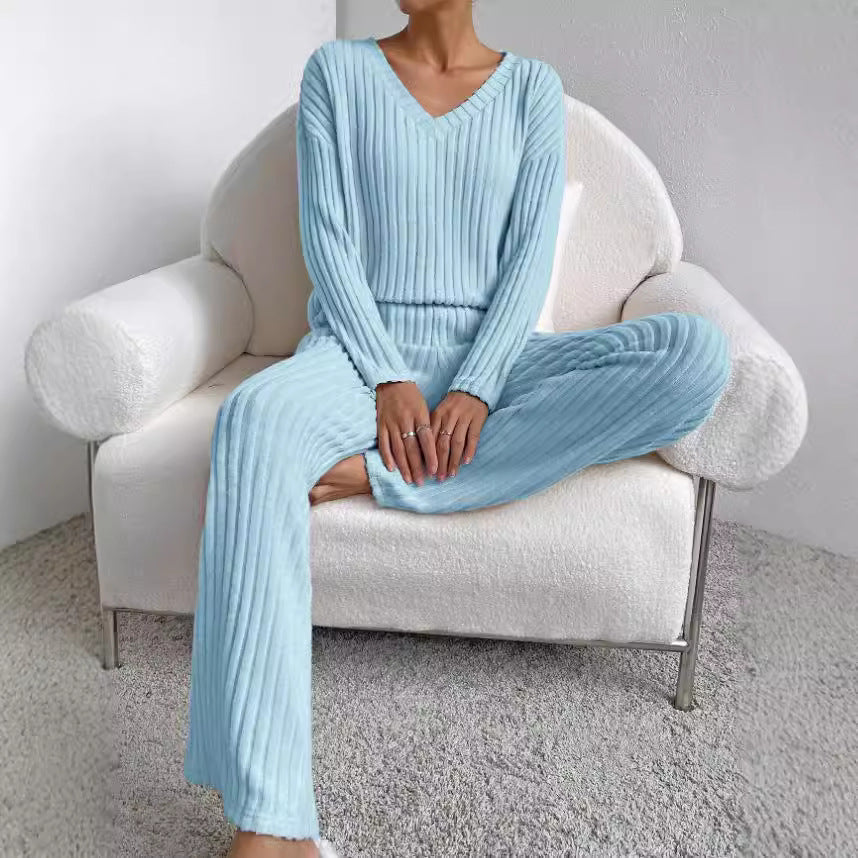 Dame Strik-Loungewear-Sæt med V-udskæring og løs pasform Stilla
