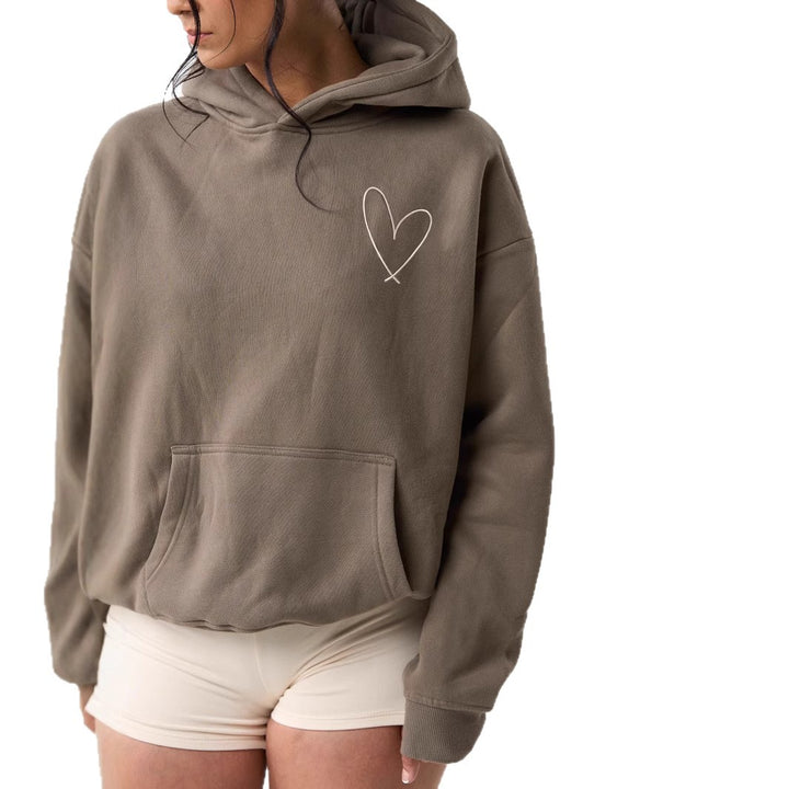 Kvinders hættetrøje sweatshirt med stort hjerte design og komfortable korte shorts Skovae
