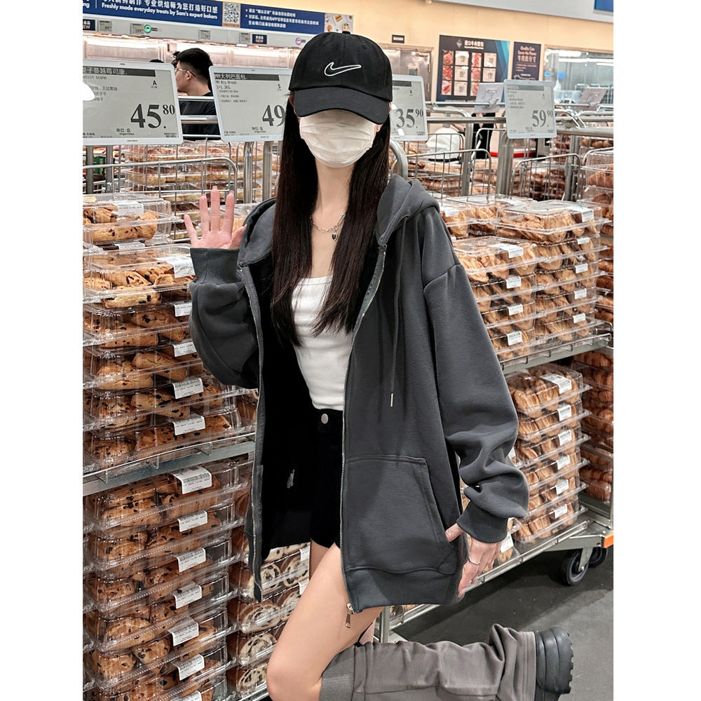 Femme Oversized Zip-Up Hoodie med Kængurulommer Stilla