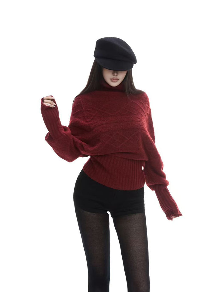 Kvinders chunky strik sweater med høj krave og dekorativ kabelmønster Stilla