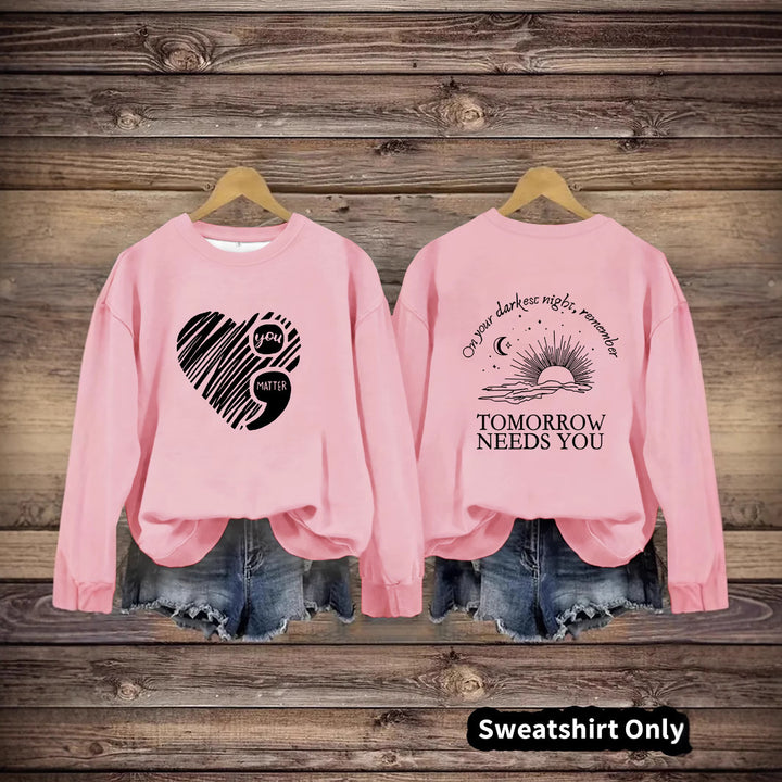 Kvinders sweatshirts med inspirerende print og stort hjerte motiv Stilla