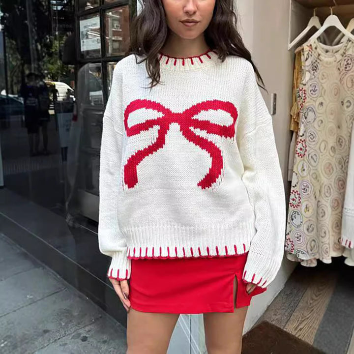 Kvindernes afslappede sweater med kunstnerisk sløjfemønster Stilla