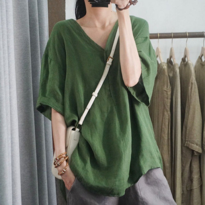 Kvinders oversized linned T-shirt med V-hals og casual fit Stilla