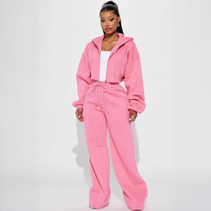 Kvinders cropped hoodie og brede joggingbukser sæt Skovae