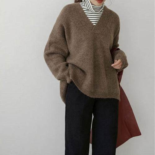Kvinders V-Hals Chunky Strik Sweater Stilla