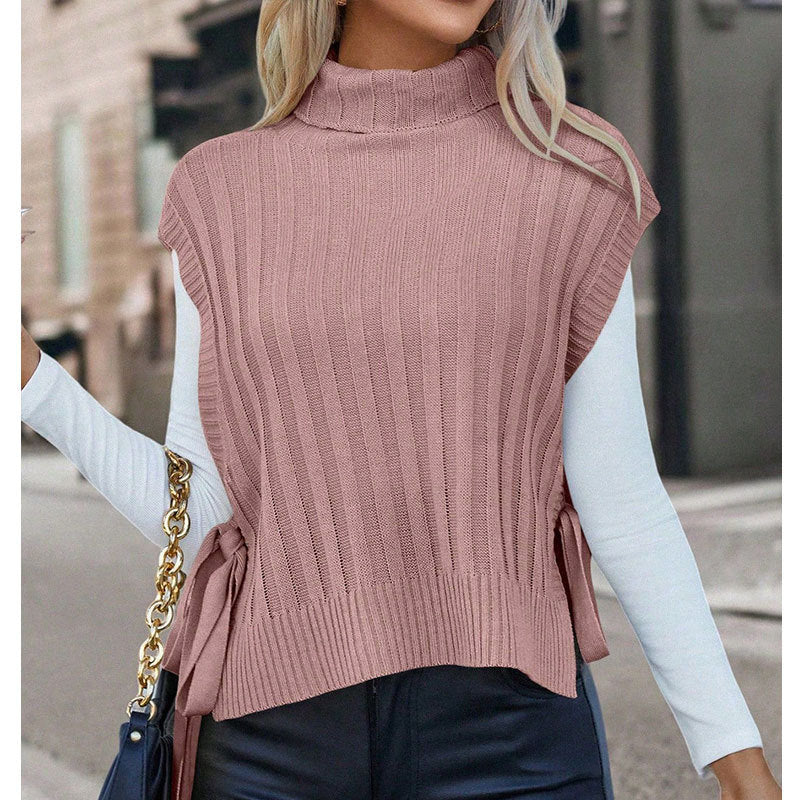 Kvinders kortærmet striktop med rullekrave og sløjfedetaljer Stilla