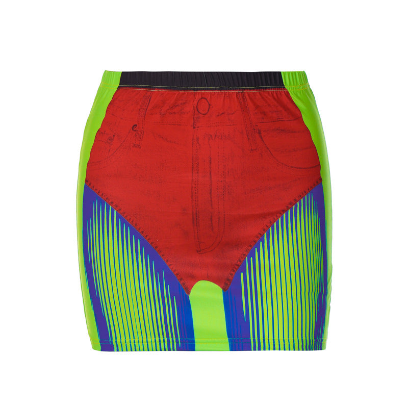 Dame Trendy Mini Nederdel med unik Denim Print Stilla