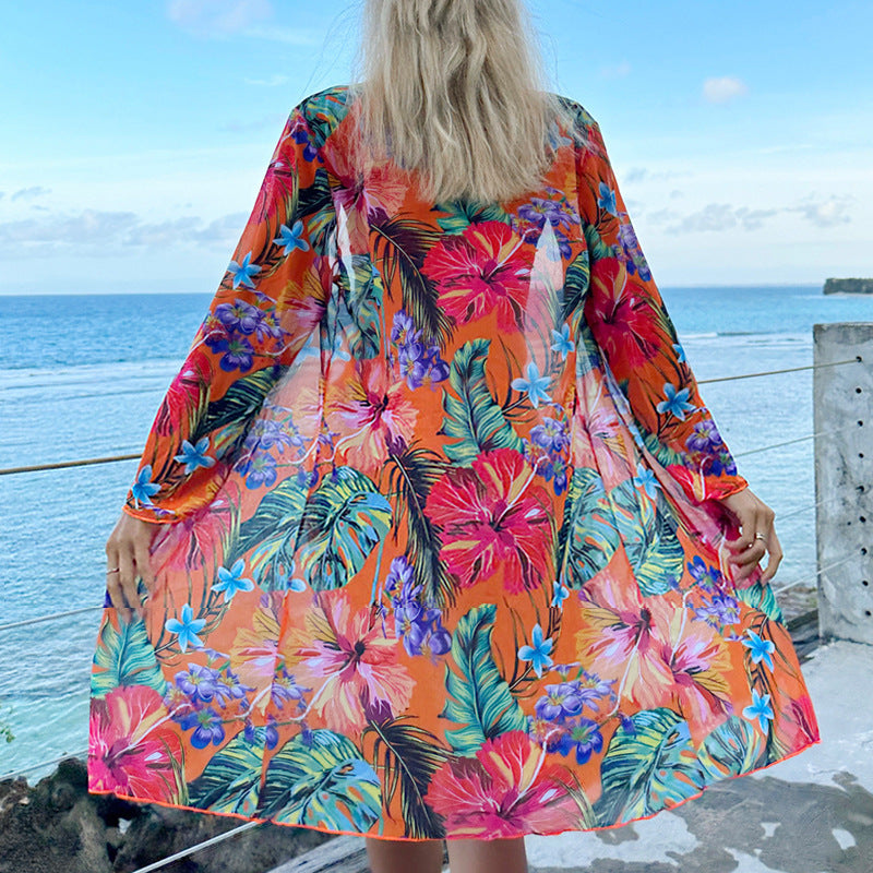 Dame badedragt med blomster kimono Skovae