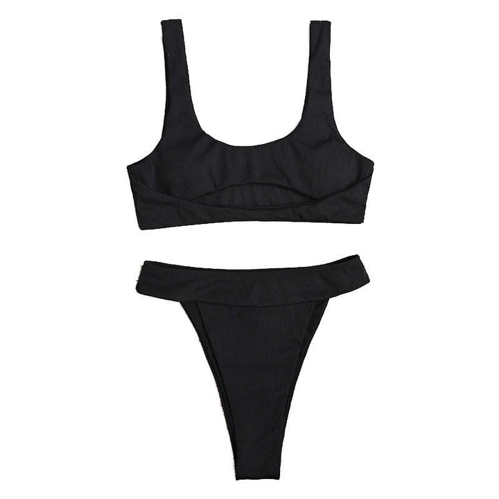 Dame To-delt Bikini-sæt med elegant cropped-top og høj benudskæring Skovae